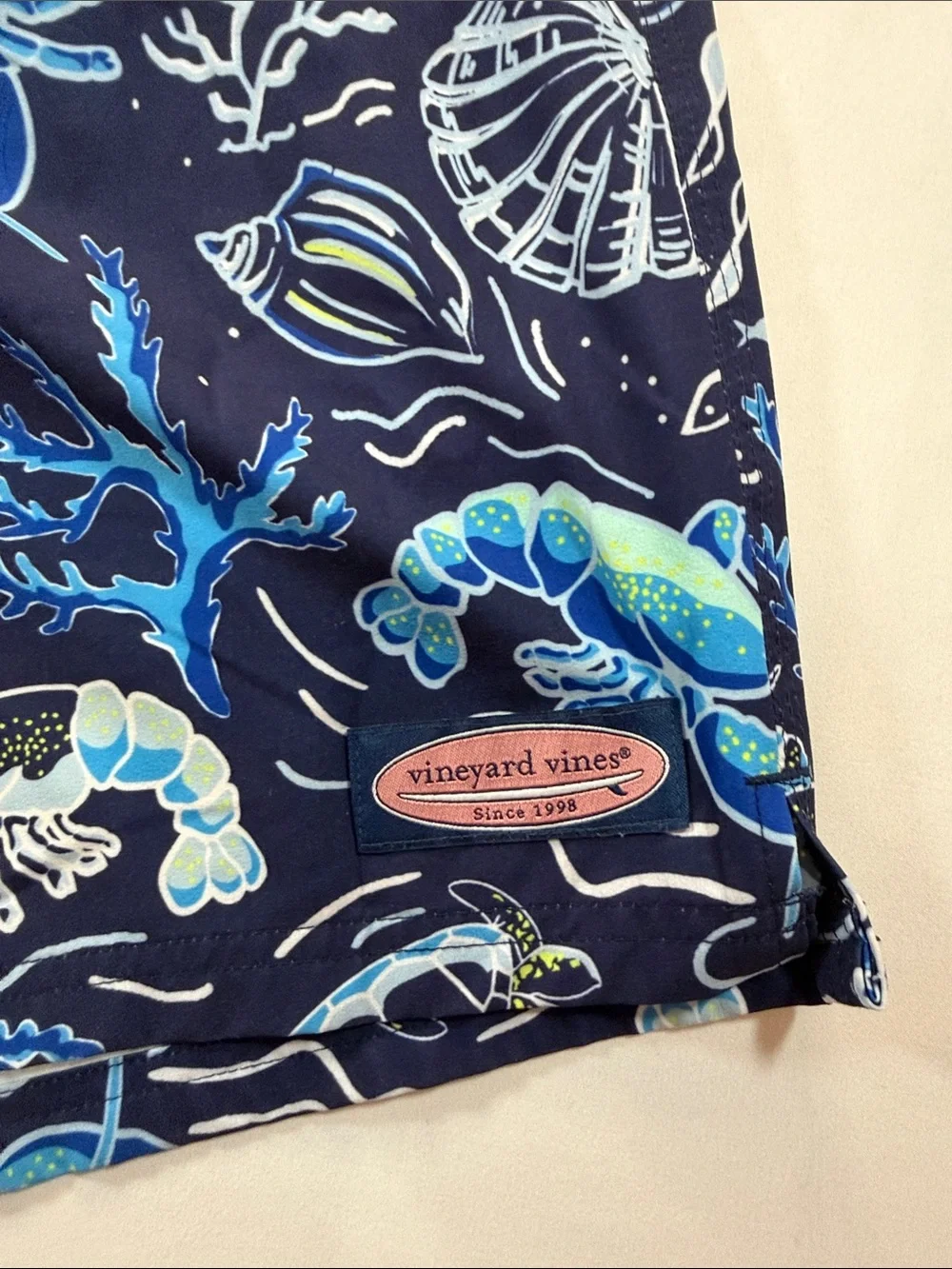 Vineyard Vines Navy Sea Life Swim Short with Blue Accents Size XB